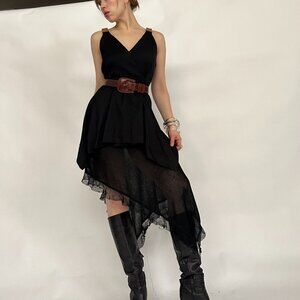 Sportmax Black Peplum Wrap Top with Leather Straps